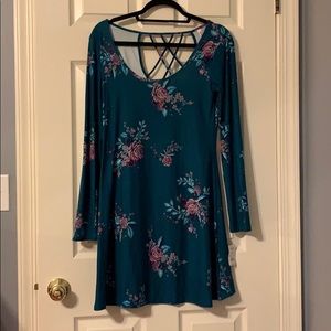 Open back floral print long sleeve dress